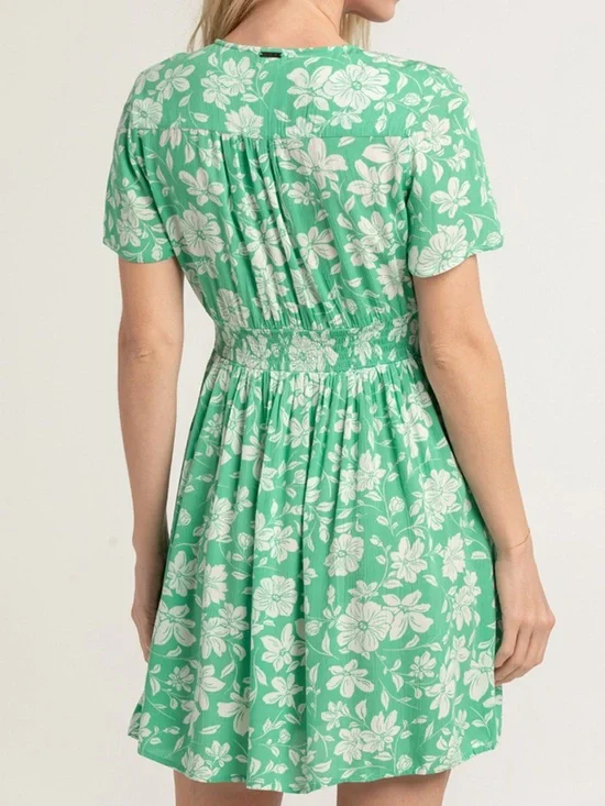 Billabong Women XS Green White Floral Twirl Around Short Mini Dress NWT - Picture 3 of 15